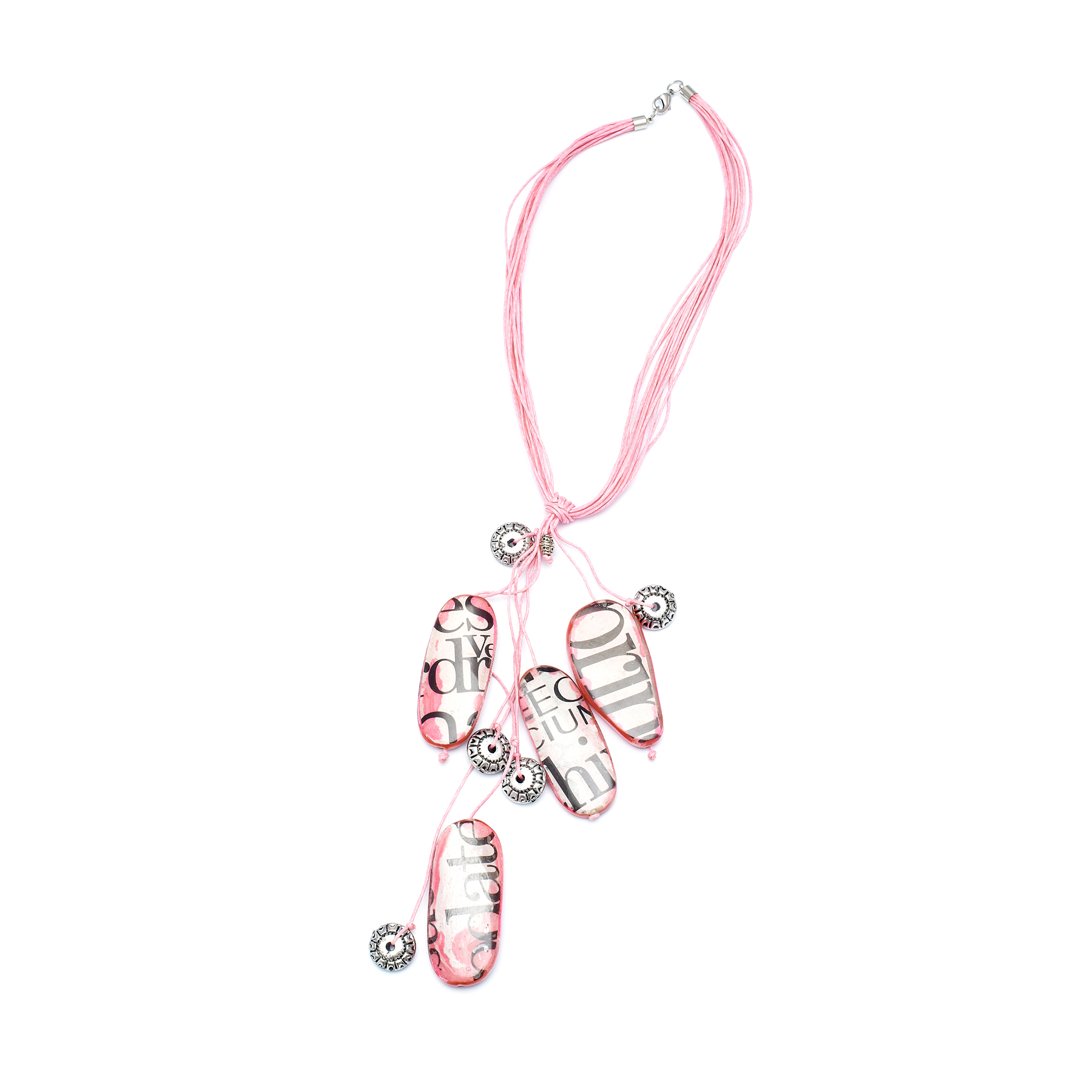 Multi-strand Cord Newspaper Print Necklace - Pink - Make Me Beautiful - the clip on earrings specialists Multi-strand Cord Newspaper Print Necklace - Pink