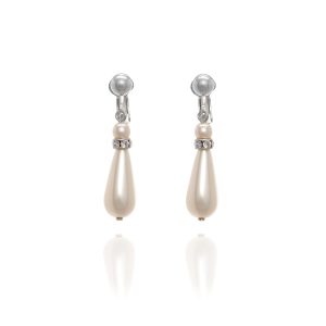 Classic silver-tone faux pearl drop clip-on earrings, 3cm