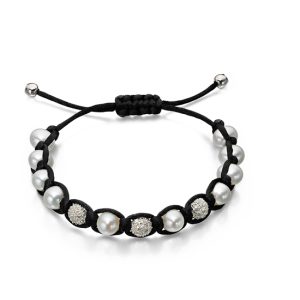 B-ELS-19 Elements Silver Pearl Friendship Bracelet - Black - Make Me Beautiful - the clip on earrings specialists B-ELS-19 Elements Silver Pearl Friendship Bracelet - Black