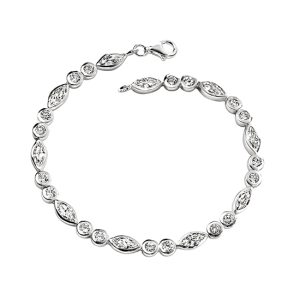 Cubic zirconia leaf and circle charms on a 925 sterling silver bracelet chain