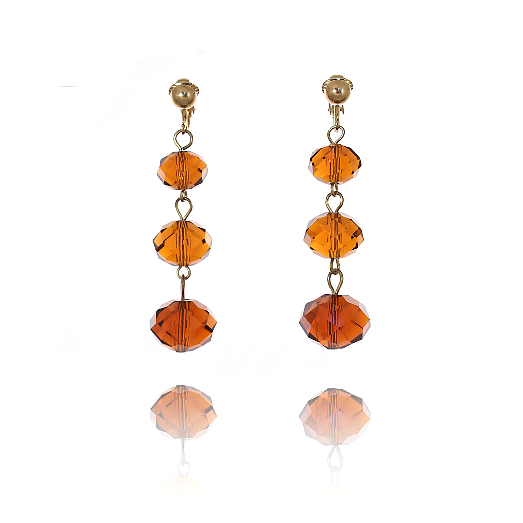 ERCL-AMB-218 Triple Faceted Bead Drop Clip On Earrings - Hot Marmalade - Make Me Beautiful - the clip on earrings specialists ERCL-AMB-218 Triple Faceted Bead Drop Clip On Earrings - Hot Marmalade