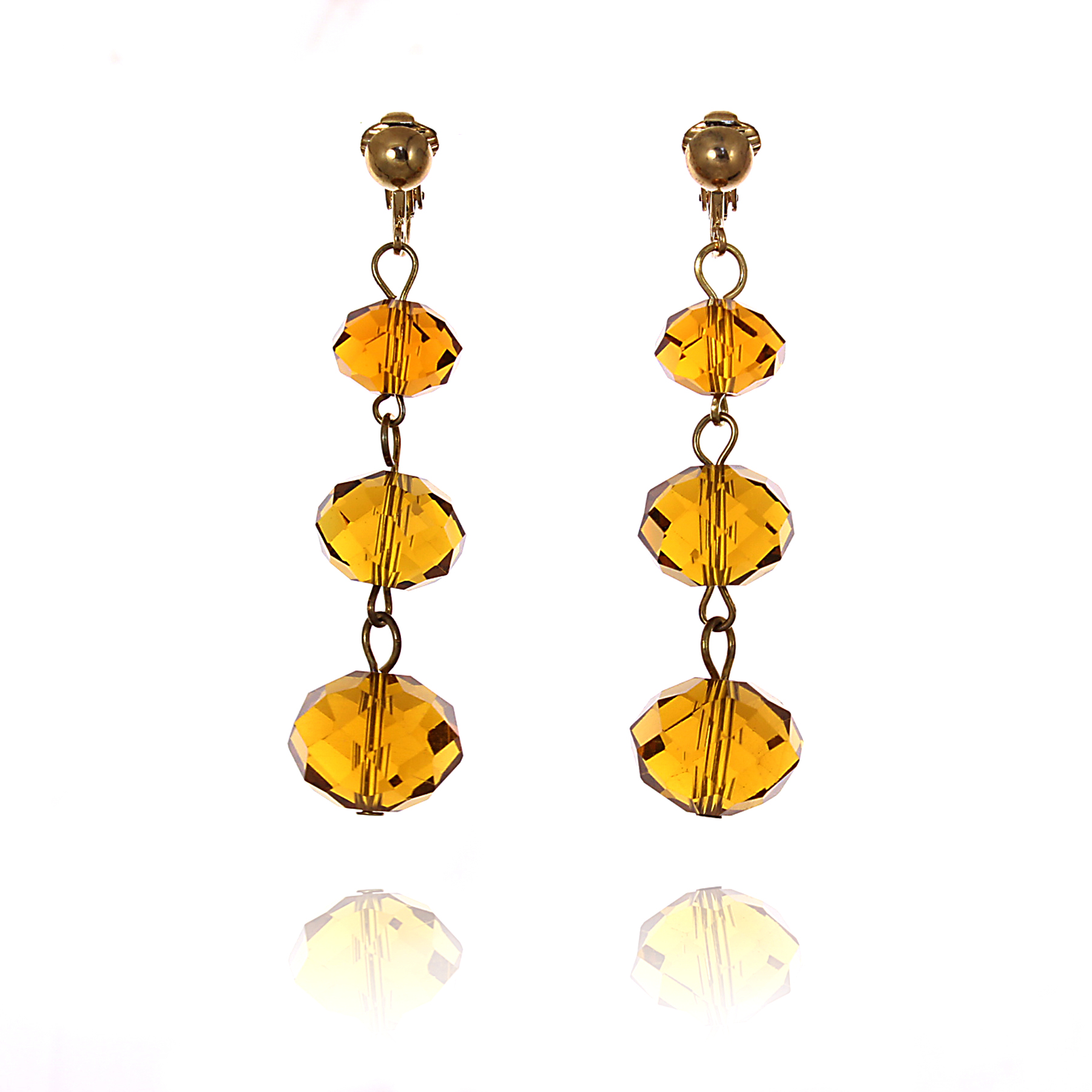 ERCL-AMB-219 Accessories Triple Faceted Bead Drop Clip On Earrings - Orange - Make Me Beautiful - the clip on earrings specialists ERCL-AMB-219 Accessories Triple Faceted Bead Drop Clip On Earrings - Orange