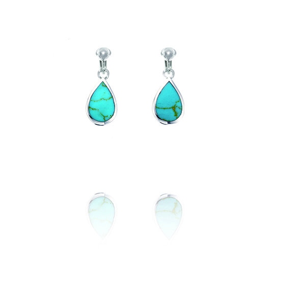 ERCL-BG-14 Basics Sterling Silver Turquoise Coloured Teardrop Clip On Earrings - Make Me Beautiful - the clip on earrings specialists ERCL-BG-14 Basics Sterling Silver Turquoise Coloured Teardrop Clip On Earrings