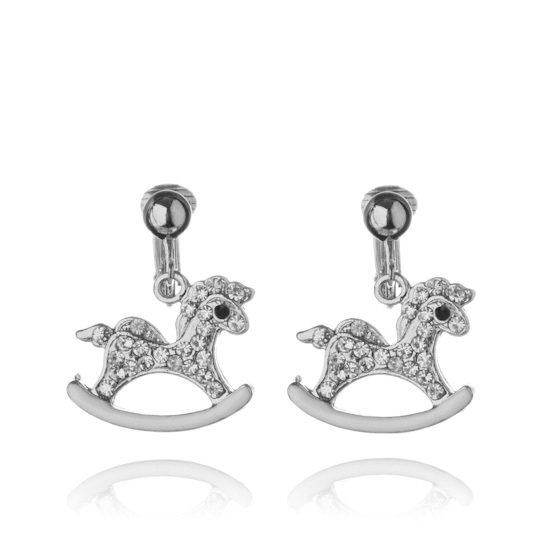 ERCL-BML-15 Crystal Rocking Horse Clip On Earrings - Silver - Make Me Beautiful - the clip on earrings specialists ERCL-BML-15 Crystal Rocking Horse Clip On Earrings - Silver