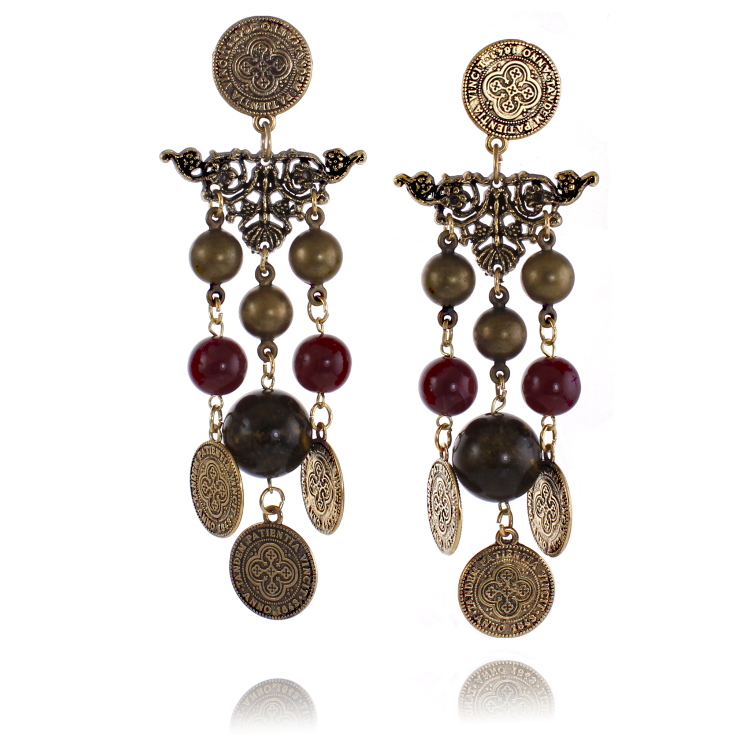 ERCL-DCM-1 De Mulieribus Claris Patience Wins Coin Chandelier Clip Earrings - Make Me Beautiful - the clip on earrings specialists ERCL-DCM-1 De Mulieribus Claris Patience Wins Coin Chandelier Clip Earrings