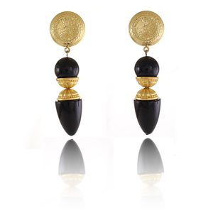 ERCL-DCM-13 De Mulieribus Claris Statement Gold & Black Drop Clip On Earrings - Make Me Beautiful - the clip on earrings specialists ERCL-DCM-13 De Mulieribus Claris Statement Gold & Black Drop Clip On Earrings