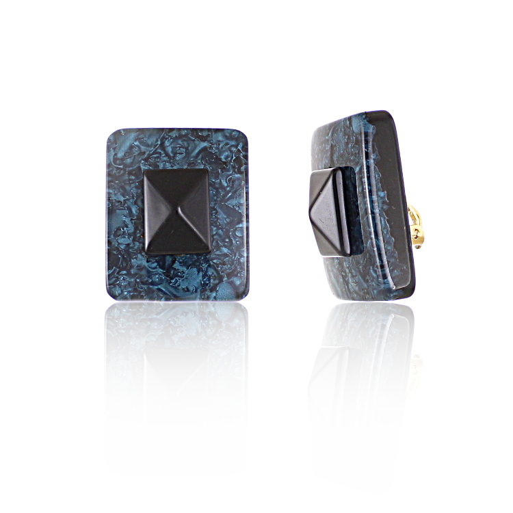 ERCL-DCM-6 De Mulieribus Claris Marbled Shield Clip On Earrings - Blue - Make Me Beautiful - the clip on earrings specialists ERCL-DCM-6 De Mulieribus Claris Marbled Shield Clip On Earrings - Blue