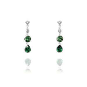 ERCL-ELS-1 Elements Silver Emerald and Erinite Swarovski Drop Clip On Earrings - Make Me Beautiful - the clip on earrings specialists ERCL-ELS-1 Elements Silver Emerald and Erinite Swarovski Drop Clip On Earrings
