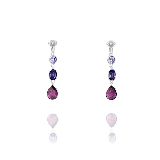ERCL-ELS-5 Elements Silver Swarovski Triple Drop Clip On Earrings - Violet - Make Me Beautiful - the clip on earrings specialists ERCL-ELS-5 Elements Silver Swarovski Triple Drop Clip On Earrings - Violet