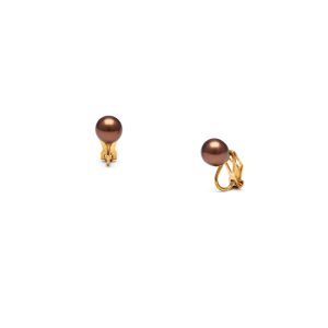 Mauve chocolate faux pearl button clip-on earrings, 8mm, with a discreet mini clip