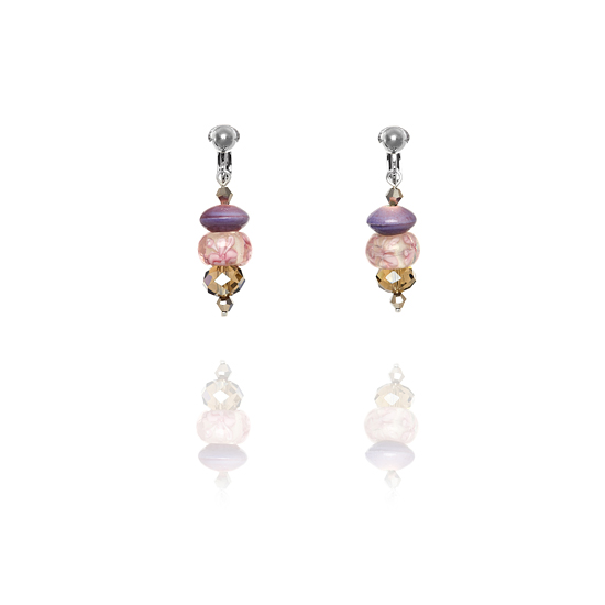 Triple Bead Purple and Pink Drop Clip On Earrings - Make Me Beautiful - the clip on earrings specialists Triple Bead Purple and Pink Drop Clip On Earrings
