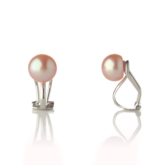 ERCL-PO-4-pearl-clip-on-earrings-silver-925-pink - Make Me Beautiful - the clip on earrings specialists Soft peach freshwater pearl clip-on earrings hand-set in 925 sterling silver