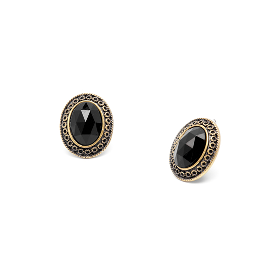 Rodney Holman Black Oval Clip On Earrings - Gold Finish - Make Me Beautiful - the clip on earrings specialists Rodney Holman Black Oval Clip On Earrings - Gold Finish