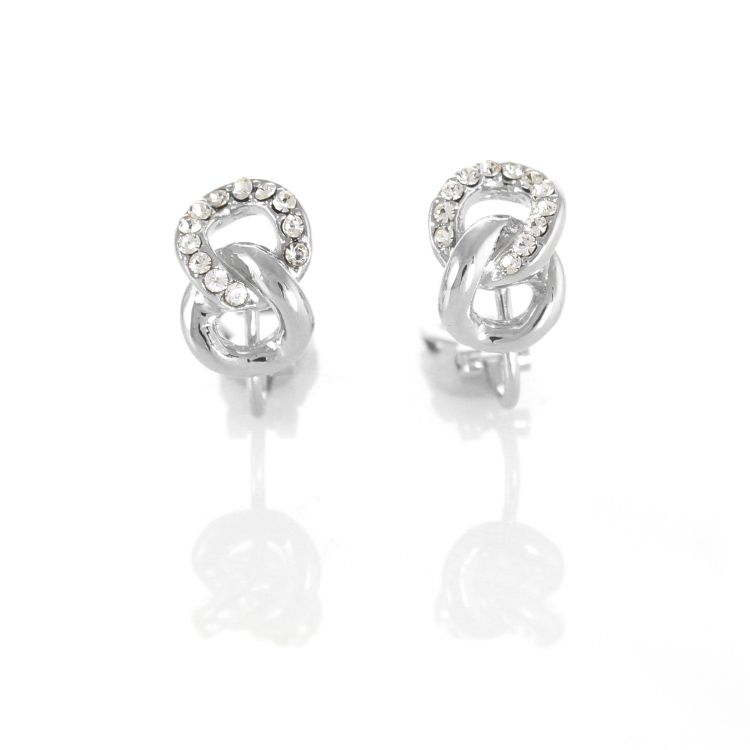 ERCL-RH-224 Rodney Holman Jewelled Figure Of Eight Clip Earrings - Rhodium - Make Me Beautiful - the clip on earrings specialists ERCL-RH-224 Rodney Holman Jewelled Figure Of Eight Clip Earrings - Rhodium
