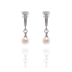 Rodney Holman diamante half hoop clip-on earrings with a dangling faux pearl