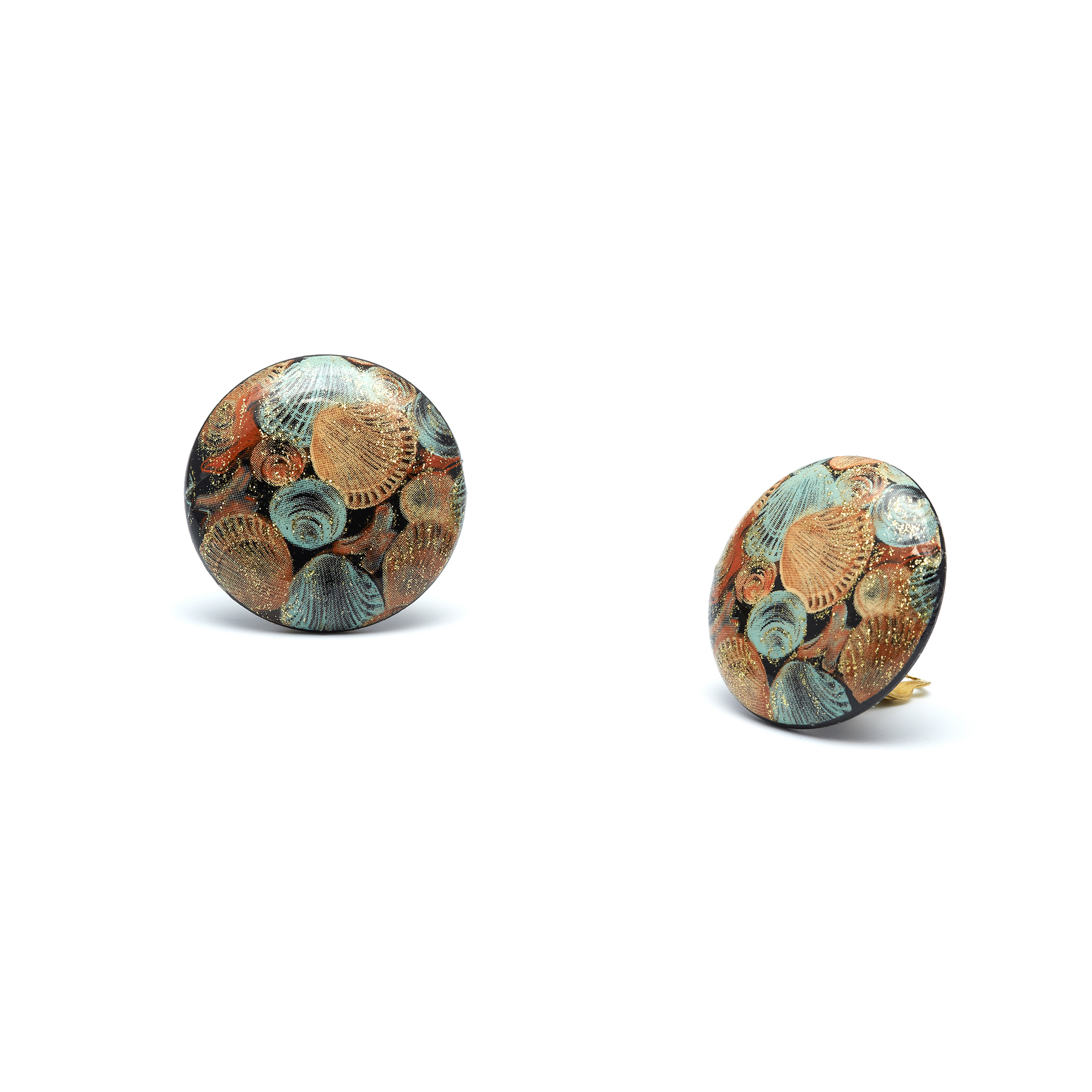 ERCL-SS-52 Seashell Print Button Clip On Earrings - Make Me Beautiful - the clip on earrings specialists ERCL-SS-52 Seashell Print Button Clip On Earrings