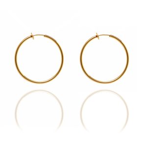 Gold-tone spring-loaded hoop earrings, 4.5cm, with a clip fit that looks fully pierced