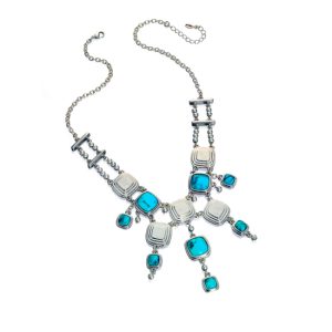 N-FIOR-27 Fiorelli Large Fringe Turquoise Necklace - Make Me Beautiful - the clip on earrings specialists N-FIOR-27 Fiorelli Large Fringe Turquoise Necklace