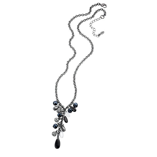 N-FIOR-92 Fiorelli Midnight Blue and Gunmetal Y Drop Necklace - Make Me Beautiful - the clip on earrings specialists N-FIOR-92 Fiorelli Midnight Blue and Gunmetal Y Drop Necklace