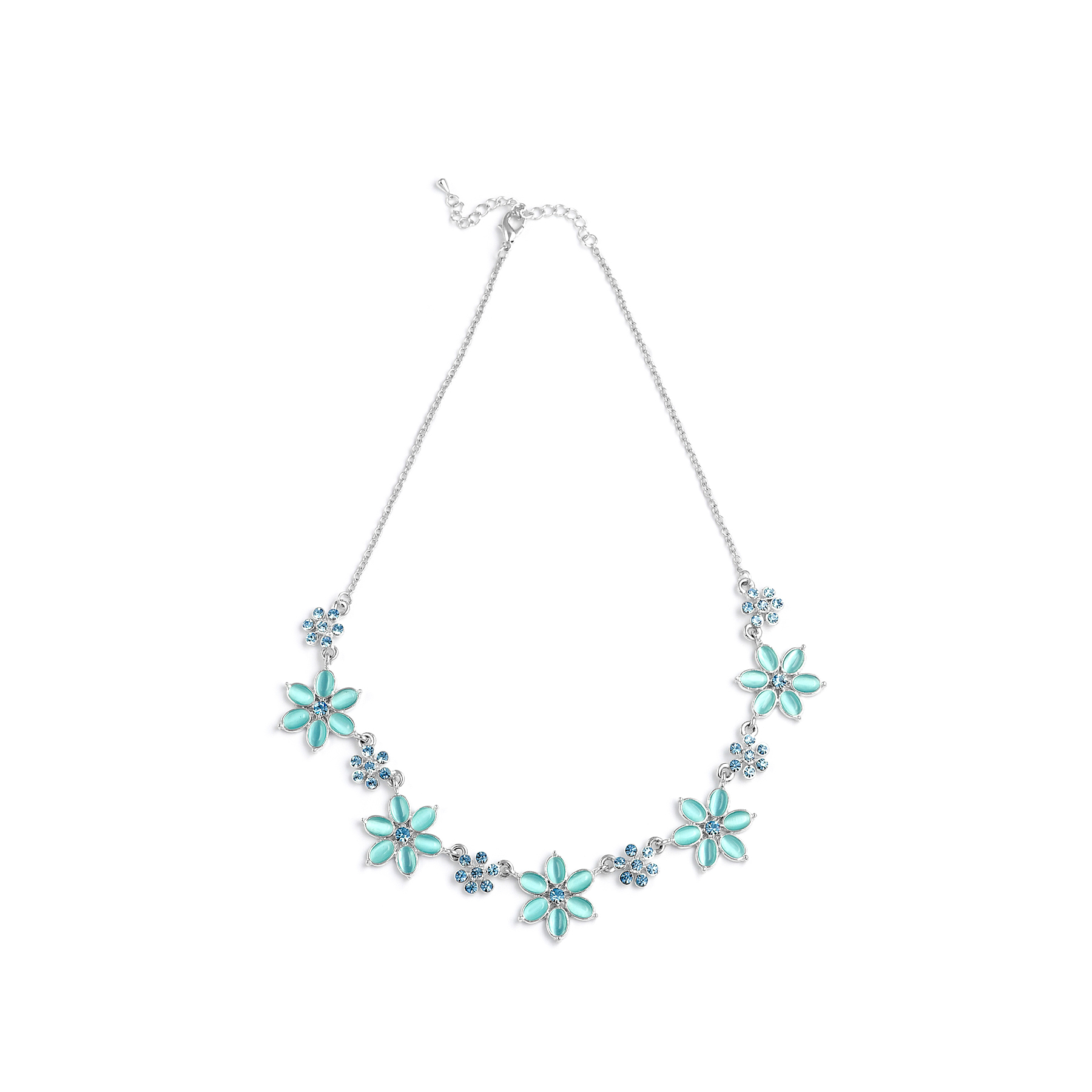 N-RH-32 Rodney Holman Diamante and Flower Necklace - Blue - Make Me Beautiful - the clip on earrings specialists N-RH-32 Rodney Holman Diamante and Flower Necklace - Blue