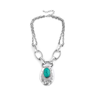 Look East Double Oval Necklace - Turquoise-coloured - Make Me Beautiful - the clip on earrings specialists Look East Double Oval Necklace - Turquoise-coloured