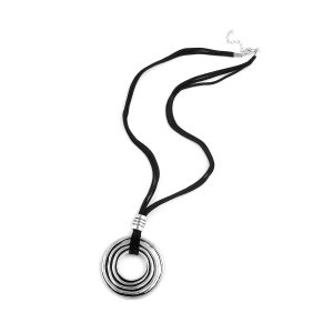 Look East Black and Silver-Tone Hoop Necklace - Make Me Beautiful - the clip on earrings specialists Look East Black and Silver-Tone Hoop Necklace