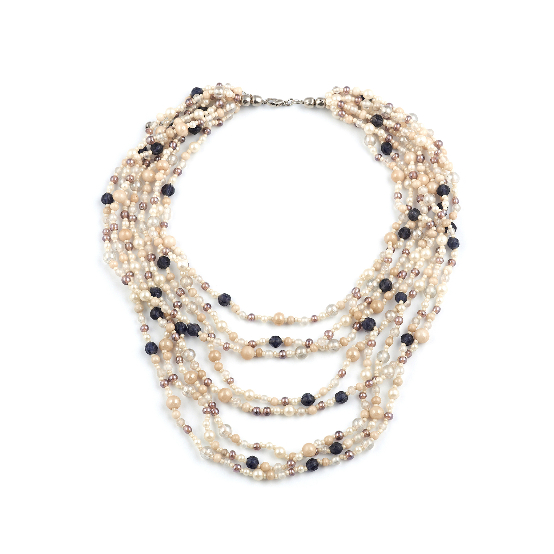 Look East Cream and Purple Multi Layer Beaded Necklace - Make Me Beautiful - the clip on earrings specialists Look East Cream and Purple Multi Layer Beaded Necklace
