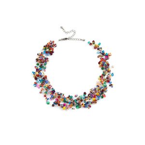 Multi-coloured bead and sequin strand necklace on a silver-tone chain, adjustable 40 to 48cm