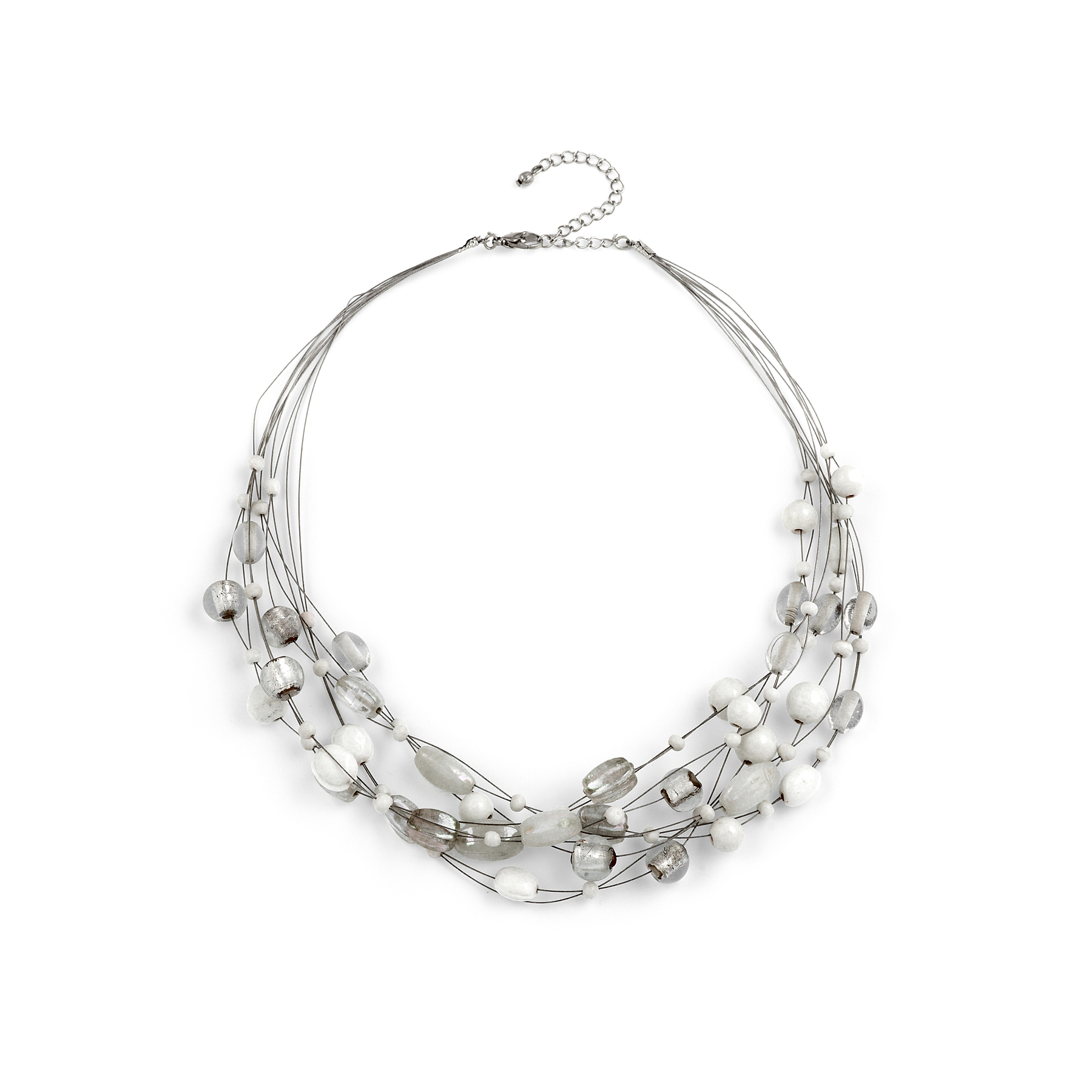 Look East Multi Layer White & Clear Beaded Necklace - Make Me Beautiful - the clip on earrings specialists Look East Multi Layer White & Clear Beaded Necklace