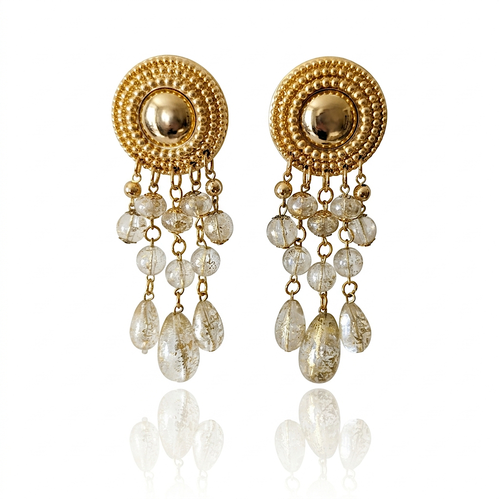 ERCL-DCM-18 De Mulieribus Claris Gold Standard Chandelier Clip On Earrings - Make Me Beautiful - the clip on earrings specialists De Mulieribus Claris Gold Standard Chandelier Clip On Earrings