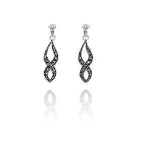 925 sterling silver figure of eight clip-on earrings set with marcasite
