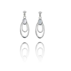 Two 925 sterling silver ovals suspended from white mother of pearl, 3.7cm clip-on earrings
