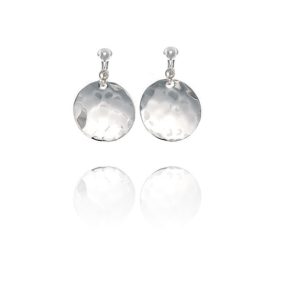 925 sterling silver disc clip-on earrings with a hand-hammered finish, 1.9cm