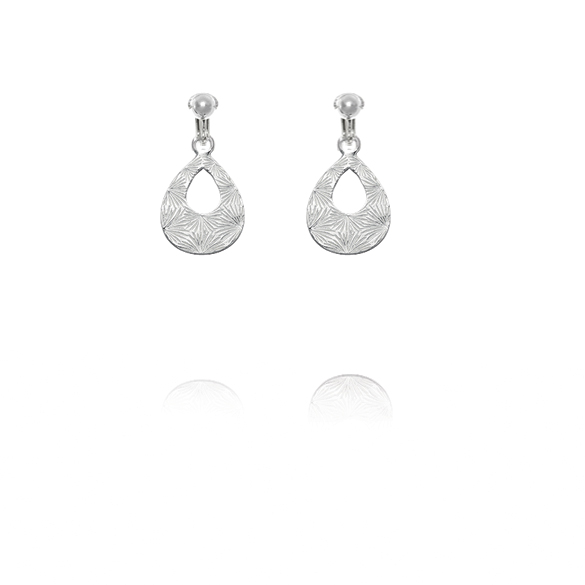 ERCL-BG-70 Basics Sterling Silver Embossed Teardrop Hoop Clip On Earrings - Make Me Beautiful - the clip on earrings specialists ERCL-BG-70 Basics Sterling Silver Embossed Teardrop Hoop Clip On Earrings