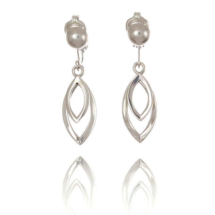 ERCL-BG-90 Basics Silver Double Hoop Drop Clip Earrings - Make Me Beautiful - the clip on earrings specialists ERCL-BG-90 Basics Silver Double Hoop Drop Clip Earrings