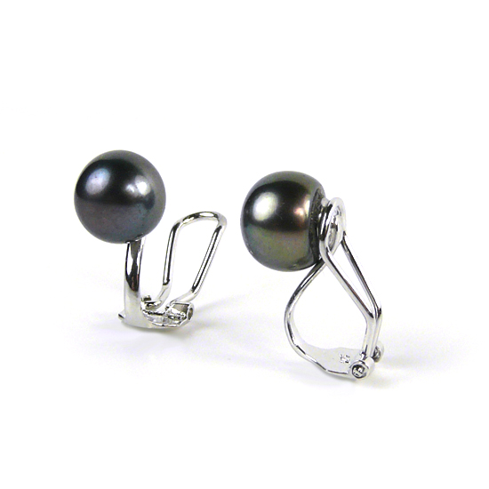 ERCL-PO-1 Genuine Pearl Clip On Earrings Iridescent Black/Sterling Silver - Make Me Beautiful - the clip on earrings specialists ERCL-PO-1 Genuine Pearl Clip On Earrings Iridescent Black/Sterling Silver