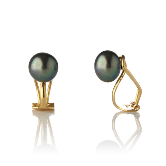 ERCL-PO-8 Genuine Pearl Clip On Earrings Iridescent Black/Gold - Make Me Beautiful - the clip on earrings specialists ERCL-PO-8 Genuine Pearl Clip On Earrings Iridescent Black/Gold