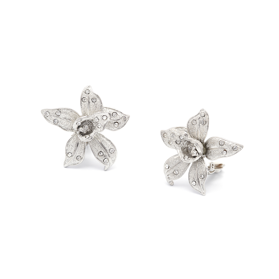 Rodney Holman Silver Diamante Lily Clip On Earrings - Make Me Beautiful - the clip on earrings specialists Rodney Holman Silver Diamante Lily Clip On Earrings