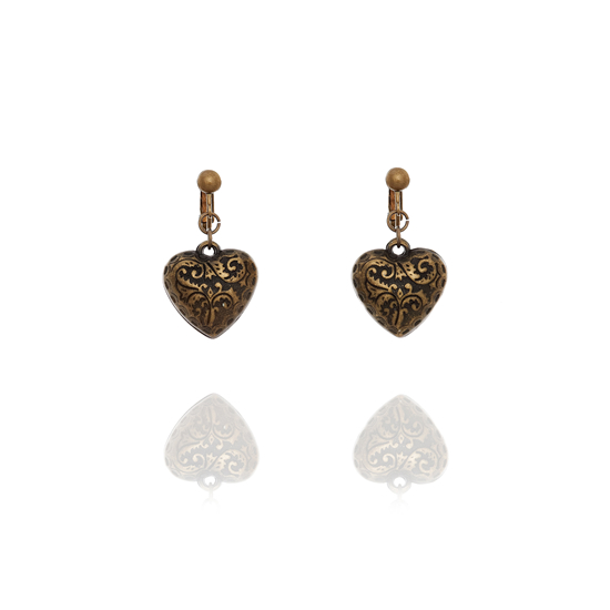 Rodney Holman Patterned Heart Clip On Earrings - Antique Gold - Make Me Beautiful - the clip on earrings specialists Rodney Holman Patterned Heart Clip On Earrings - Antique Gold