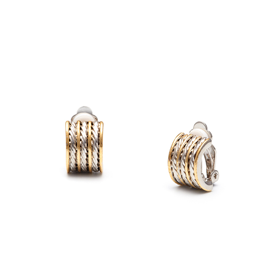 Rodney Holman Gold and Silver Triple Half Hoop Clip On Earrings - Make Me Beautiful - the clip on earrings specialists Rodney Holman Gold and Silver Triple Half Hoop Clip On Earrings