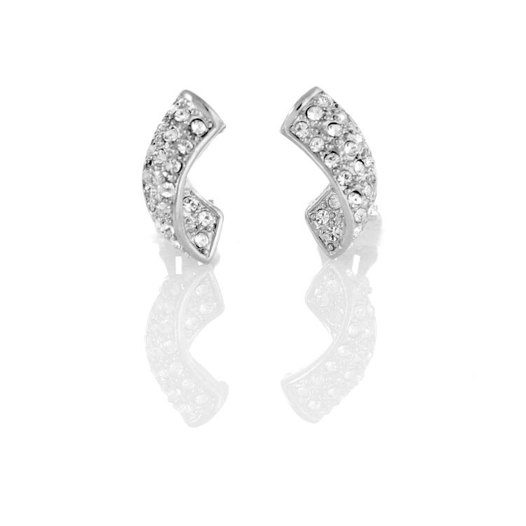ERCL-RH-218 Rodney Holman Crystal Curve Clip On Earrings - Rhodium - Make Me Beautiful - the clip on earrings specialists ERCL-RH-218 Rodney Holman Crystal Curve Clip On Earrings - Rhodium
