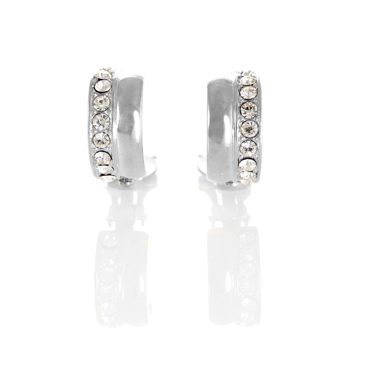 ERCL-RH-220 Rodney Holman Bejewelled Half Hoop Clip Earrings - Rhodium - Make Me Beautiful - the clip on earrings specialists ERCL-RH-220 Rodney Holman Bejewelled Half Hoop Clip Earrings - Rhodium