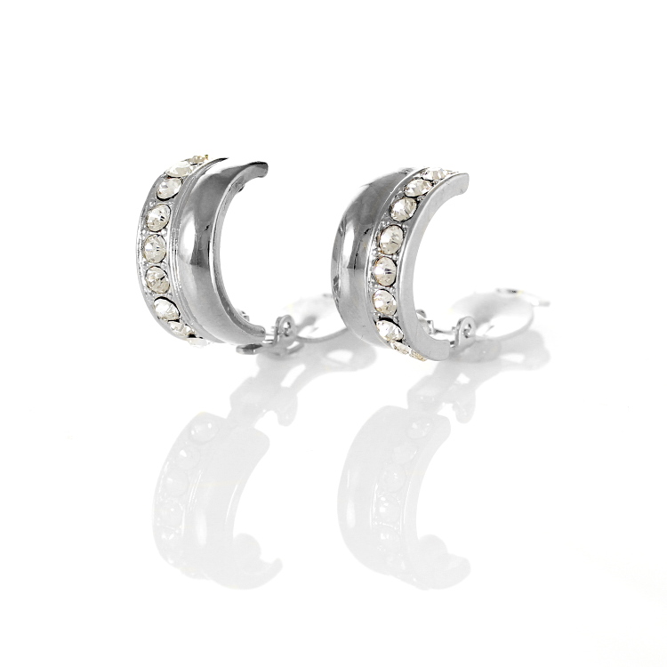 ERCL-RH-220 Rodney Holman Bejewelled Half Hoop Clip Earrings - Rhodium - Make Me Beautiful - the clip on earrings specialists ERCL-RH-220 Rodney Holman Bejewelled Half Hoop Clip Earrings - Rhodium