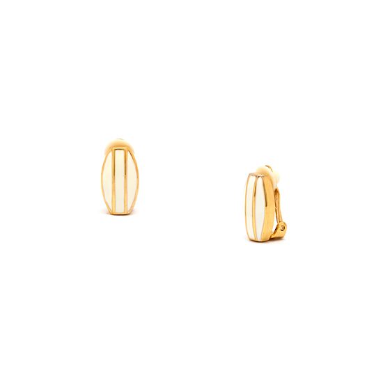 Rodney Holman White Enamel Gold Button Clip On Earrings - Make Me Beautiful - the clip on earrings specialists Rodney Holman white enamel oval button clip-on earrings set in 18ct gold plate