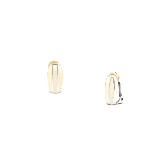Rodney Holman White Enamel Rhodium Button Clip On Earrings - Make Me Beautiful - the clip on earrings specialists Rodney Holman Button Clip On Earrings - White Enamel on Rhodium