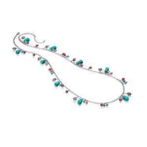 Fiorelli necklace with scallop shell charms, mother of pearl and turquoise-tone stones among colourful beads