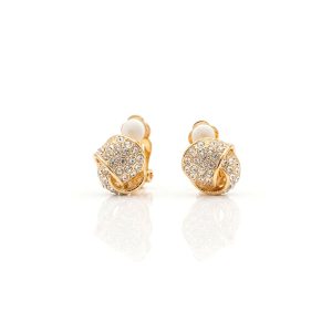 Rodney Holman Cubic Zirconia Set Linked Ring Clip On Earrings - Gold